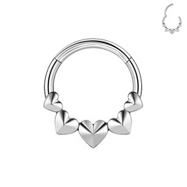 BodyAce 16G Septum Hoop Hinged Nose Rings, High Crafted Conch Helix Earrings for Women Men, Stainless Steel Septum Clickers Lip Piercing Labret Daith Rings [Heart;Hoop:10mm]