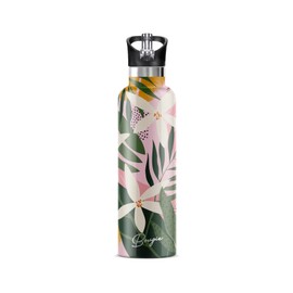 Bougie Tiare Bliss Insulated Water Bottle, Gift Tube, 25-Ounces, Stainless Steel, Multicolor, Kitchen Décor