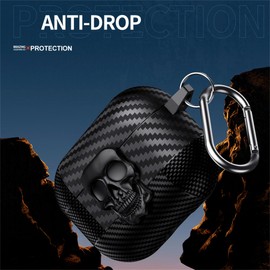 Ysnzaq Case for Airpods 4 (2024) with Keyring, [Front LED Visible] Rotating 3D Meatl Skull Design Shockproof Thin Protective Case Cover for Airpods 4th Generation 2024. Green Skull