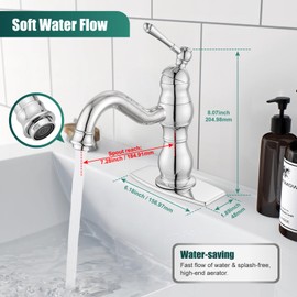 Heyalan Bathroom Sink Faucet Single Hole 1 Handle Deck Mount Single Handle Brass Bathroom Sink Faucet Farmhouse Mixer Tap with Drain,‎Short-Spout Reach 7.09 Inch,Polish Chrome