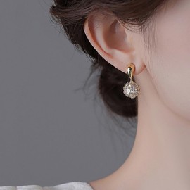 YDSURE Zircon Diamond Earrings, Women's, Simple and Simple, Design, For Dangling Metallic Allergies, Ring Earrings, 18K Gold, Glitter, Fashion 925 Silver, Diamond Earrings, Hypoallergenic, Pearl