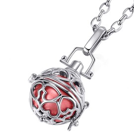 Morella Women Necklace Stainless Steel 70 cm 27,5" with Hearts Pendant with Sound Ball Red Ø 16 mm 0,63" in a Velvet Jewelry Bag