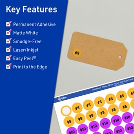 Avery TrueBlock Matte White Round Labels, Sure Feed Technology, 1.25" Diameter, 750 Matte White Labels, Print-to-The-Edge, Laser/Inkjet Printable, Great for Product Merchandising Stickers