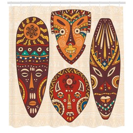 TIKI Bar Decoración Cortina de ducha (por ambesonne, máscara decorativo diseños aborigine africana arte patrones Impresión étnico Cultural, tela cuarto de baño set de decoración con ganchos, multicolor, Multi 1, 1
