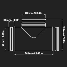 6'' Inch Duct Splitter to 90° Degree 4" Inch Branch for Exhaust Fan, Dryer Vent Hose - 3 Way Duct Hose Connector, T Shape, T Joint Metal, Ducting Adapter, 6x6x4 Splitter
