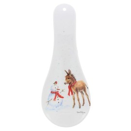 Joe Davies Christmas Melamine Spoon Rest - Donkey and Robin by Bree Merryn - Festive Homeware Gift for Him/Her