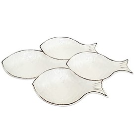Sigrid Olsen Fish Design Melamine Snack Bowl Set, White, 15x14