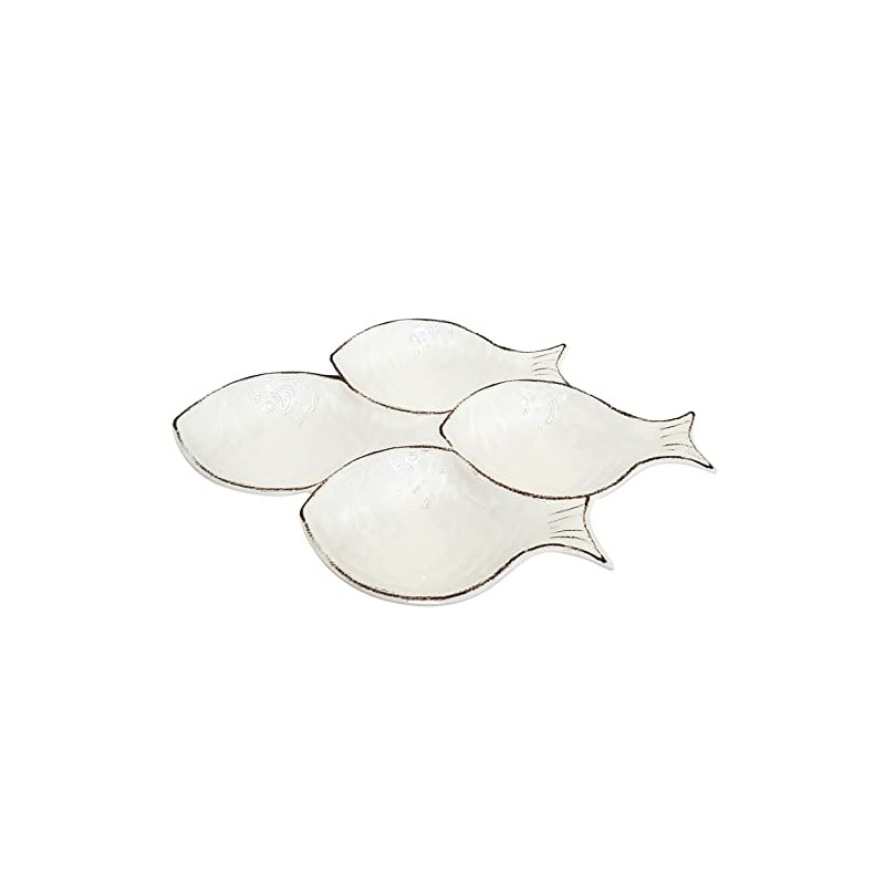 Sigrid Olsen Fish Design Melamine Snack Bowl Set, White, 15x14