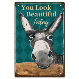 CREATCABIN Donkey Vintage Tin Signs You Look Beautiful Today Retro Garage Tin Signs Garage Signs Men Decor Accessories for Wall Kitchen Coffee Home Bathroom Vintage Sign Gifts 20 x 30 cm