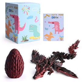 3D Printed Dragon Egg with Dragon, Crystal Dragon in the Egg Dragon Figures, 3D Printed Dragon with Wings, Realistic Mysterious Dragon Toy, Emotional Joints Dragon with Egg (Red/Black)
