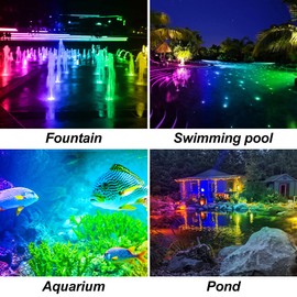 CREPOW Luces solares para estanques, focos RGB de paisaje IP68, luces LED sumergibles para estanques de peces, acuarios, tanques, jardín, patio, piscina, fuente de estanque (2 faros delanteros)