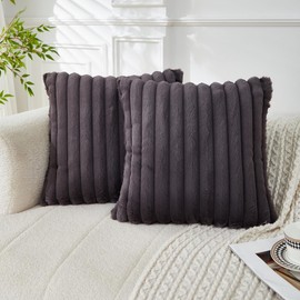 Sunday Praise Dark Grey Striped Boho Throw Pillow Covers 20x20 Inch Set of 2 Faux Fur Plush Farmhouse Decorative Cozy Pillow Cases Soft Fluffy Accent Cushion Cases for Couch Sofa Bed