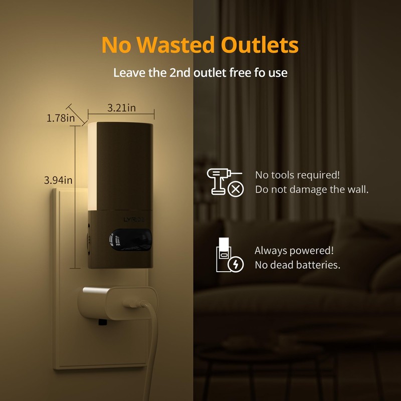 Lyridz Plug-in LED Rotatable Night Light with Motion Sensor, Dimmable