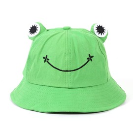 QEQSHQO Kids Fisherman Hat Funny Frog Fishing Hat Cute Summer Cotton Bucket Hat for Kids Green (53-55cm)