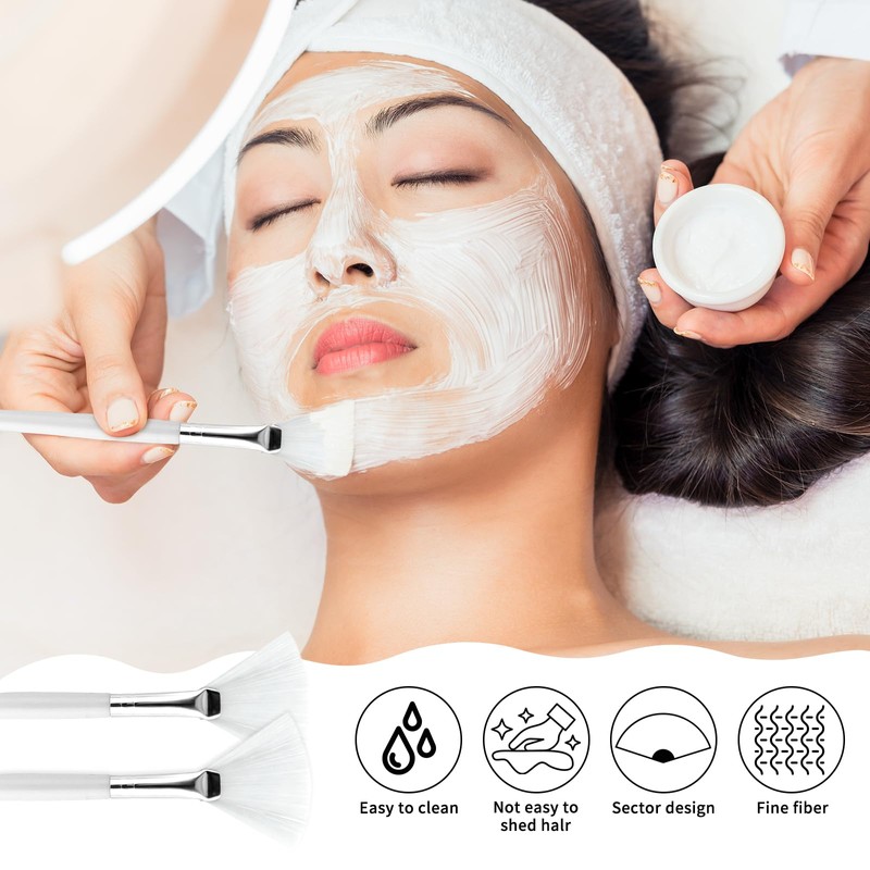 20 Pcs White Facial Fan Brush Set, Soft Face Mask