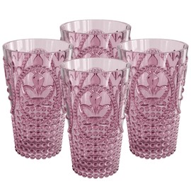 elle Decor - Vasos de agua de plástico acrílico de 25 onzas, juego de 4 tazas de bebida, reutilizables, inastillables y sin BPA para agua, jugo, limonada, café helado (rosa ciruela)