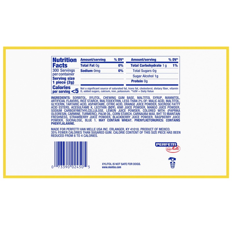 Mentos Sugar Free Gum, Red Fruit Lime, 50 Piece Bottle,