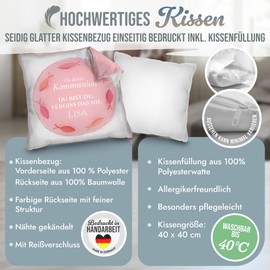 PR Print Royal Kissen zur Kommunion mit Name selbst gestalten - Du bist Du, vergiss das nie - Rosa - Personalisierte Kommunionsgeschenke, inkl. Füllung, 40 x 40 cm, Rückseite Rosa