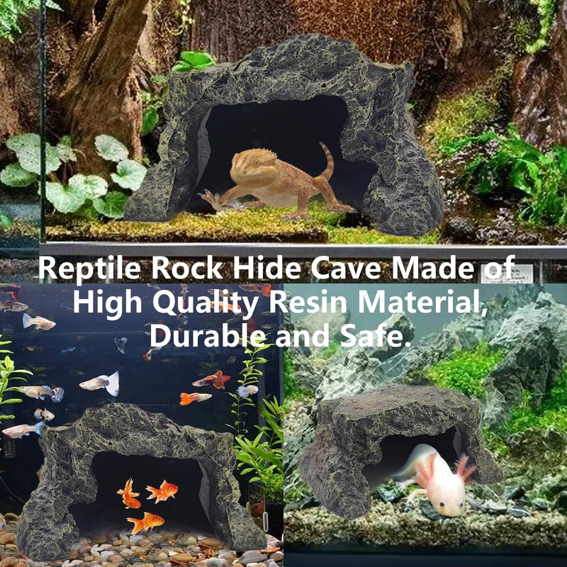 BNOSDM Reptile Hideout Rock,Tortoise Hide Cave,Resin Rock,Lizards Hideaway,Turtle Basking Platform,Reptiles
