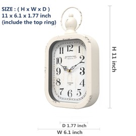 Menterry Small Retro Rectangle Wall Clock, White Antique Vintage Style, Battery Operated Silent Decor Wall Clocks for Farmhouse,Bedroom,Kitchen,Bathroom (11" H x 6.1" W)