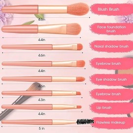 8Pcs Beige Makeup Brush Set Foundation Blush Eyeshadow Lip Brushes Make Up Case, Mini Size Easy to Carry for Travel, Nightout