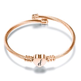 Aosyoisk Cute Letter Bracelet for Women Rose Gold Bracelet Initial A-Z Letter Cuff Bracelets Jewellery, Stainless Steel, No Gemstone