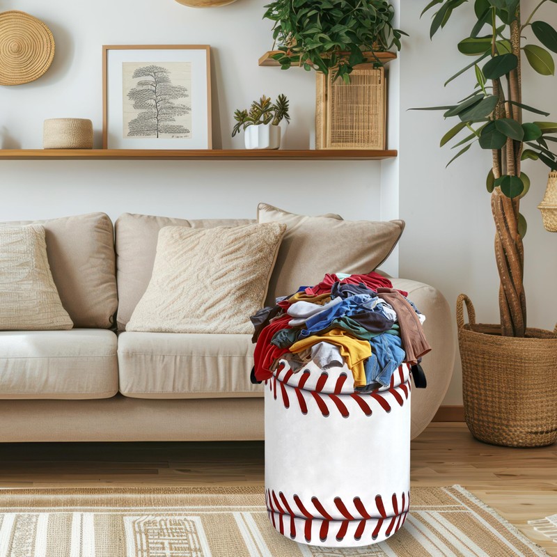 Baseball Texture Laundry Basket Foldable Funny Baseball Laundry Hamper With