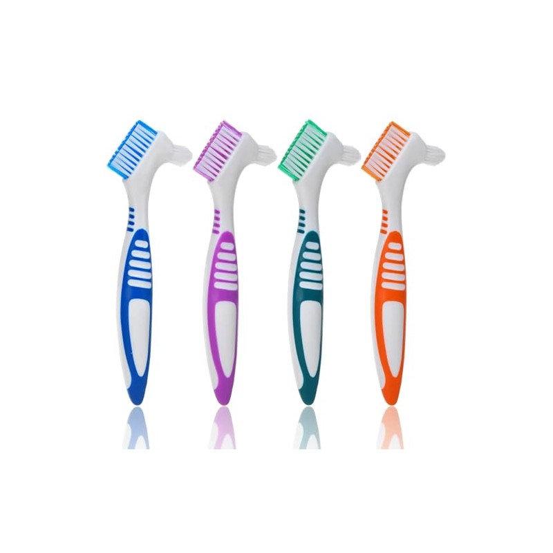 Denture Brush Hard Double Sided Multi-Layered Bristles Ergonomic Rubber Anti-Slip