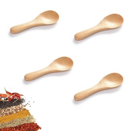 4 PCS Small Wooden Spoons, 3.9 Inch Tiny Spoons for Spices Jars, Handmade Mini Wood Condiment Spoon for Salt, Sugar, Honey, Pepper, Asanta Cute Wood Scoops for Canisters