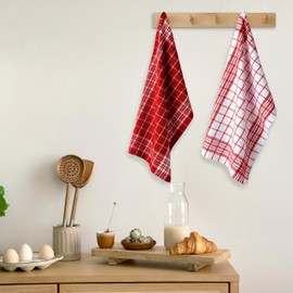 Encasa Mono De Algodón Mono No Trato Rojo Paqueta De Toks De 4 - Platos De Secado Rápido, Toallas De Mano Suaves Y Absorbentes, Reutilizables para Cocina, Restaurantes Y Bares - 70x45 cm