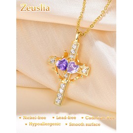 Crown Cross Necklace for Women Sterling Silver Cross Necklace with Crown Gold Cross and Crown Pendant jewellry Amethyst Alexandrite June February Birthstone jewellry Gifts for Women