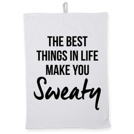 Hippowarehouse The Best Things In Life Make You Sweaty Tea Towel Eco Printed Dish Cloth Kitchen accessory 50cmx70cm 100% Cotton