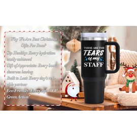 LiqCool Gifts for Boss - 40 Oz Tears of my Staff Travel Tumbler with Handle & Straw Lid, Best Gifts for Men Bosses Manager, Funny Boss Gifts for Christmas Bosses Day Birthday(Black)