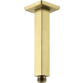 Brushed Gold Shower Arm with Flange 6 Inch Straight Stainless Steel Top Rainfall Shower Head Extension Pipe Square Shaped
