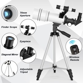 ToyerBee Telescope for Adults & Kids, 70mm Aperture Astronomical Refractor Telescopes for Astronomy Beginners (15X-150X), 300mm Portable Telescope with an Phone Adapter & A Wireless Remote