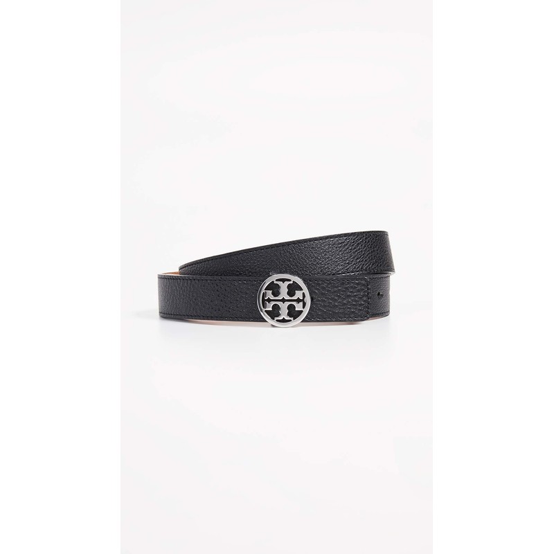 Tory Burch Women's 1" Miller Reversible Belt, Black/Silver, S