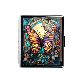 HowGuu Travel Pill Organizer Small Pill Case for Purse Essentials 7 Days cute pill box with Mirror Portable Pill Box for Pocket or Purse Pill Containe Travel Gifts (Butterfly Stained Glass)