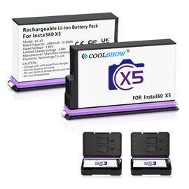 COOLSHOW 360 X5 Battery 2800mAh 2 Packs with Battery Protection Case Compatible with Insta360 X5 Camera(2 Battery)