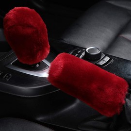 3Pcs/Set Pure Wool Fur Furry Steering Wheel Cover, Soft Fluffy Handbrake Cover Gear Shift Cover for Women Car SUV Truck Australia Sheepskin Accessories