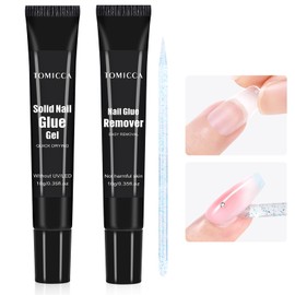 TOMICCA Solid Nail Glue Gel & Nail Glue Remover Kit, Air Dry Extra Strong Nail Glue for Acrylic Nails, Nail Glue Remover for Press on Nails False Nail, Easy to Use and Remove