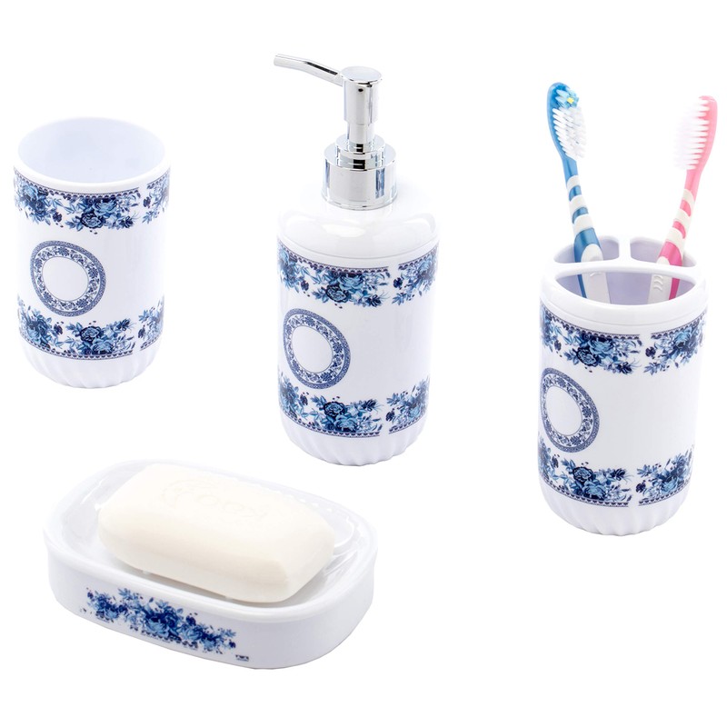 Basicwise 4 Piece Bathroom Accessory Set - Includes Soap Dispenser,