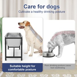 Elevated Dog Water Bowl for Medium to Large Breeds, 14.2"H Raised Dog Bowl with Stand for Healthy Drinking Posture, 2 Gal Stainless Steel Dog Bowl for Easy Clean, Dishwashable Pet Bowl Indoor Outdoor