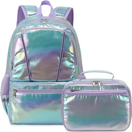 JIANYA Backpack for Girls Iridescent School Backpack Set
