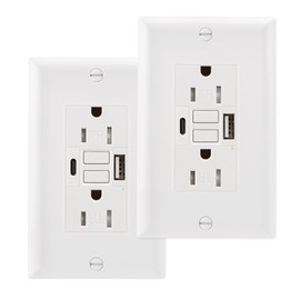 Wengart GFCI Outlet with USB in-Wall,2Pack AC125A 20Amp Self-Test with LED Indicator Tamper Resistant DC5V 4.8A Charger Outlet with USB Ports A&C,ETL Listed,White