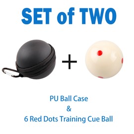 Sinsilvie Billiards Cue Ball Practice Training Artifact or 6 Red Dots Cue Ball,2-1/4",with Black PU Case,Pool Table Training Cue Ball for American Eight Balls,Billiard Accessories (6 Red Dots)