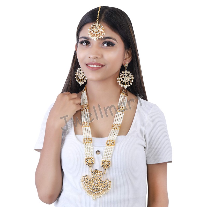 Jwellmart Women's Diva Collection White Kundan Stone Faux Pearl Rani