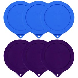 Sophico 4 Cup Round Silicone Storage Cover Lids Replacement for Anchor Hocking and Pyrex 7201-PC Glass Bowls (Container not Included) (PurpleBlue-6 pack)