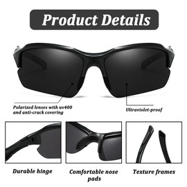 XFSRG Fahrradbrille für Damen und Herren als Polarisierte Sportsonnenbrille mit UV Schutz Ideal für Rennrad Ski und Outdoor Aktivitäten in Schnellem Design mit Optimalem Sichtfeld (Schwarz)