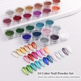 Polvo para uñas cromado 24 colores SUTOKAKA MW-01-02 efecto espejo metálico y holográfico