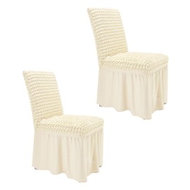 NICEEC High Stretch Chair Covers for Dining Chairs Covers Set of 4 Removable Dining Room Chair Covers with Skirt Spandex Parson Chair Slipcovers Protector for Kitchen Wedding Party Banquet(Beige)